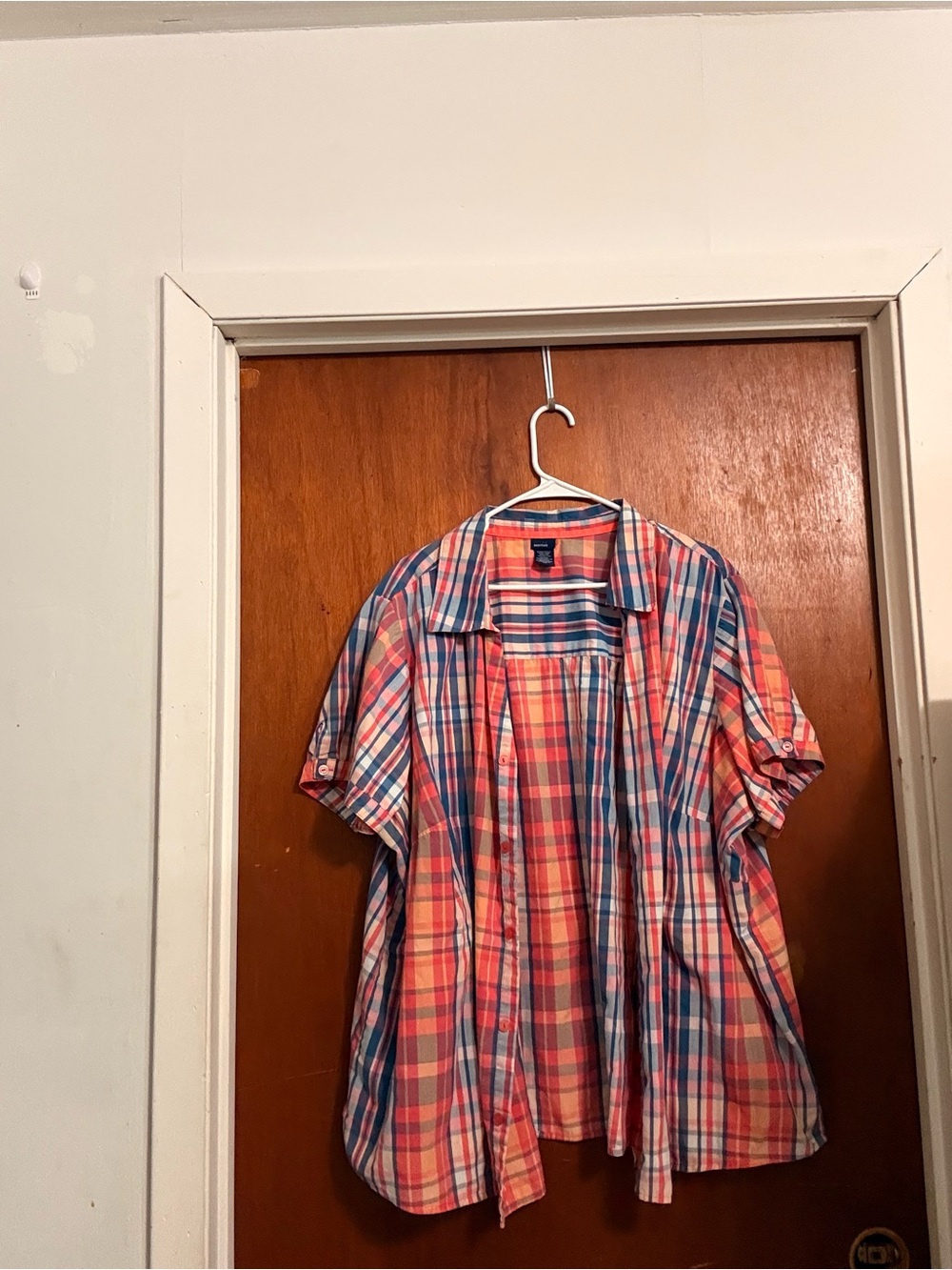 Basic Editions Plaid Short Sleeve Button-Down Shir